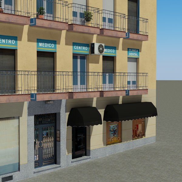 Building with balconies and windows Low-poly 3D model_4