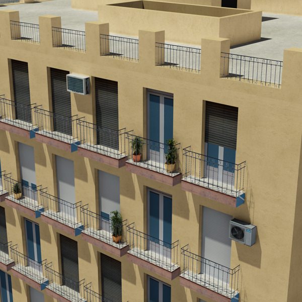 Building with balconies and windows Low-poly 3D model_7