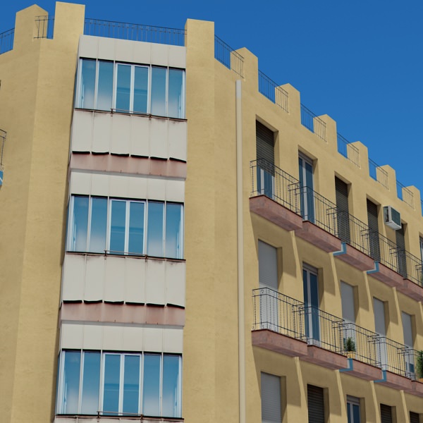 Building with balconies and windows Low-poly 3D model_6