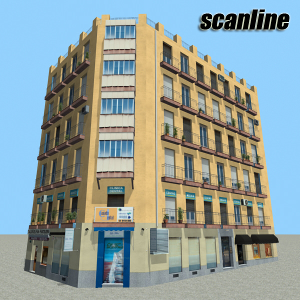 Building with balconies and windows Low-poly 3D model_10
