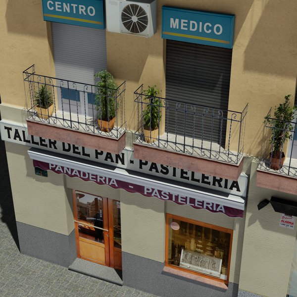 Building with balconies and windows Low-poly 3D model_5