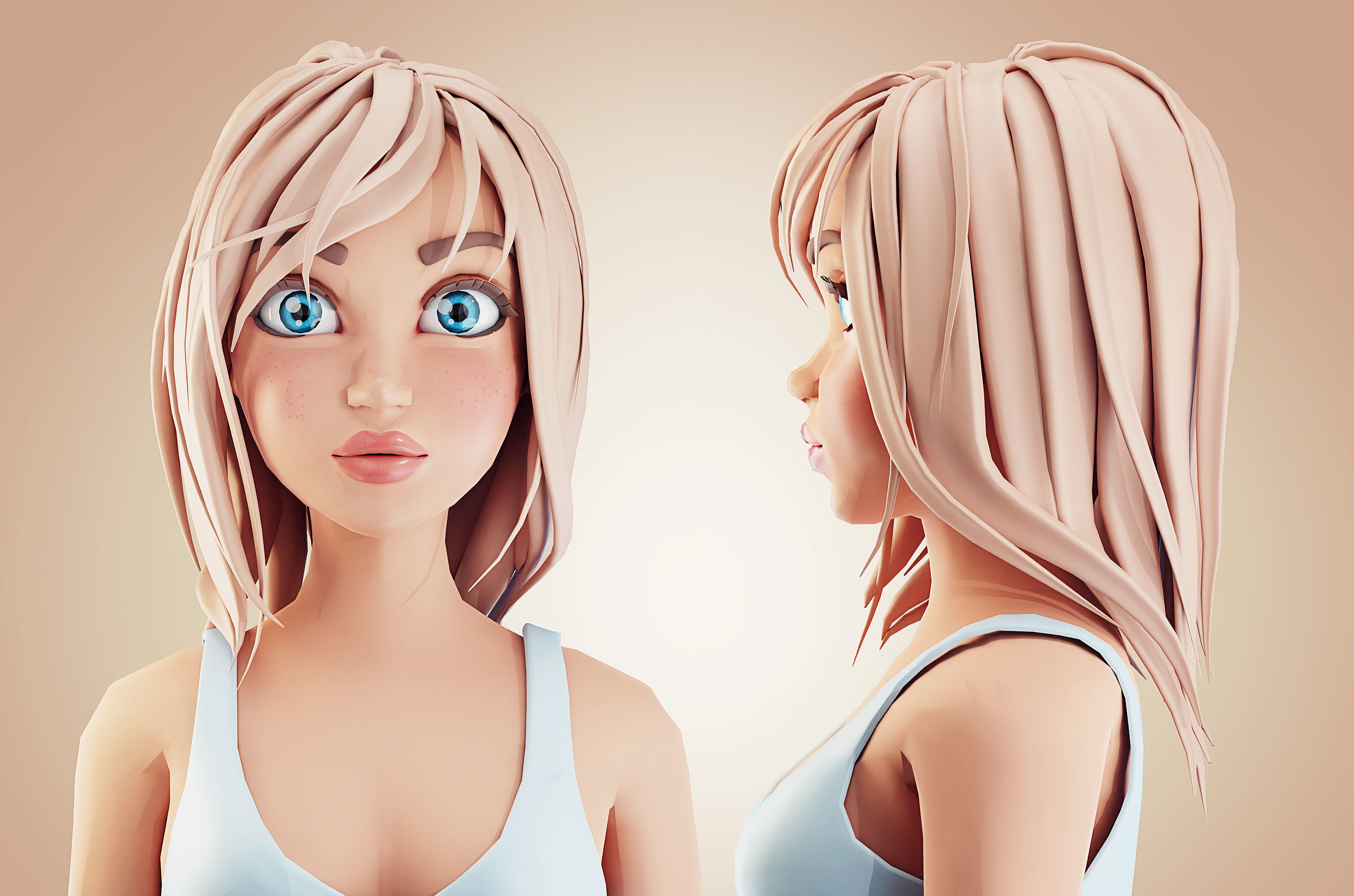 Low poly Cartoon Girl Rigged Low-poly 3D model_1