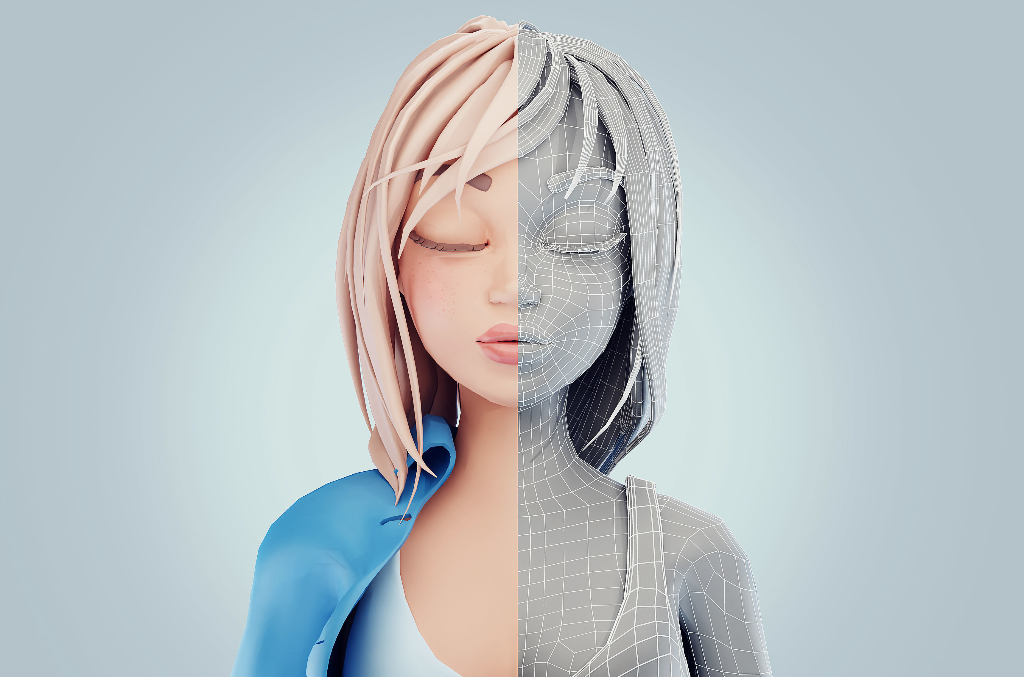 Low poly Cartoon Girl Rigged Low-poly 3D model_3