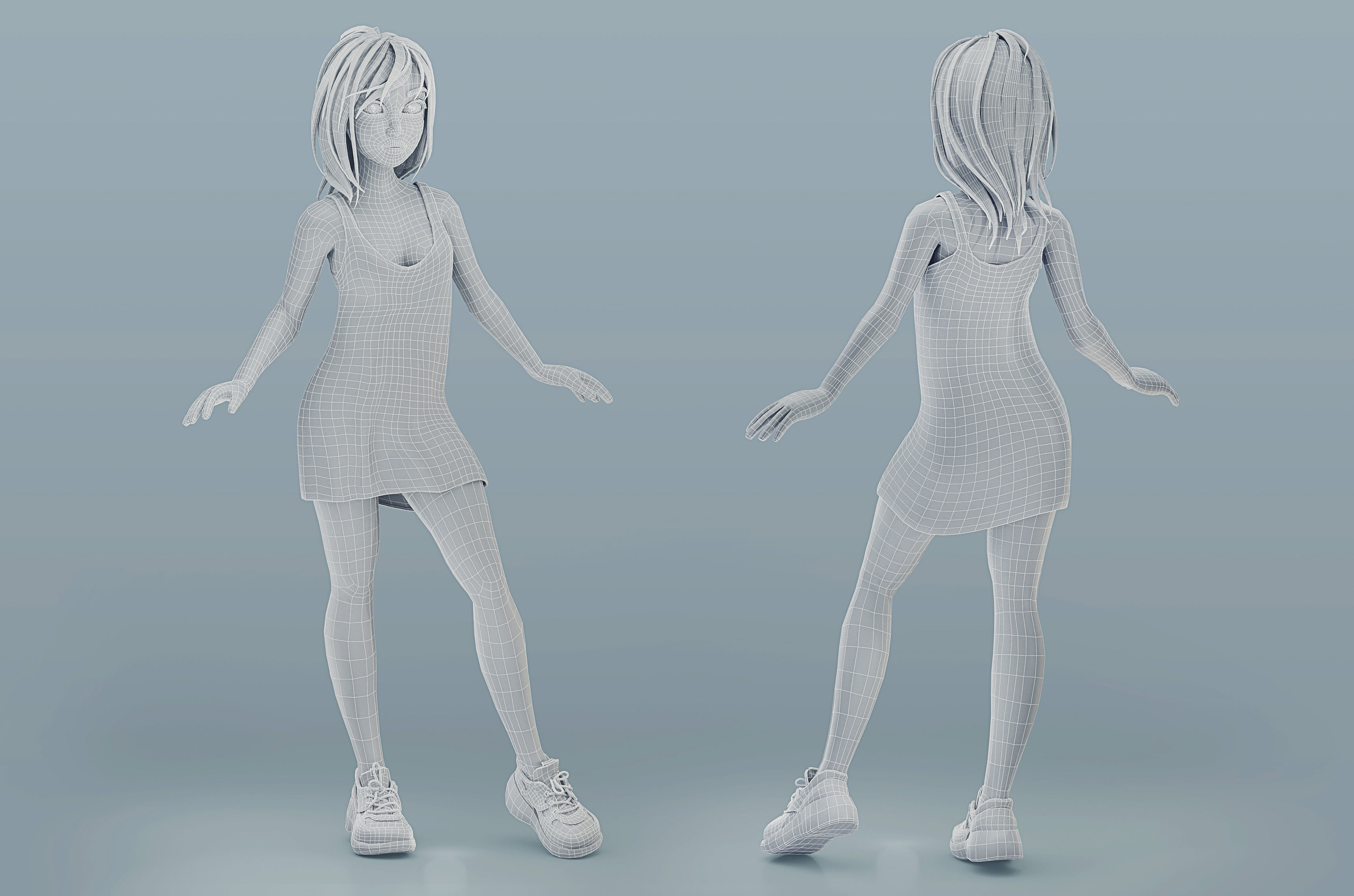 Low poly Cartoon Girl Rigged Low-poly 3D model_5