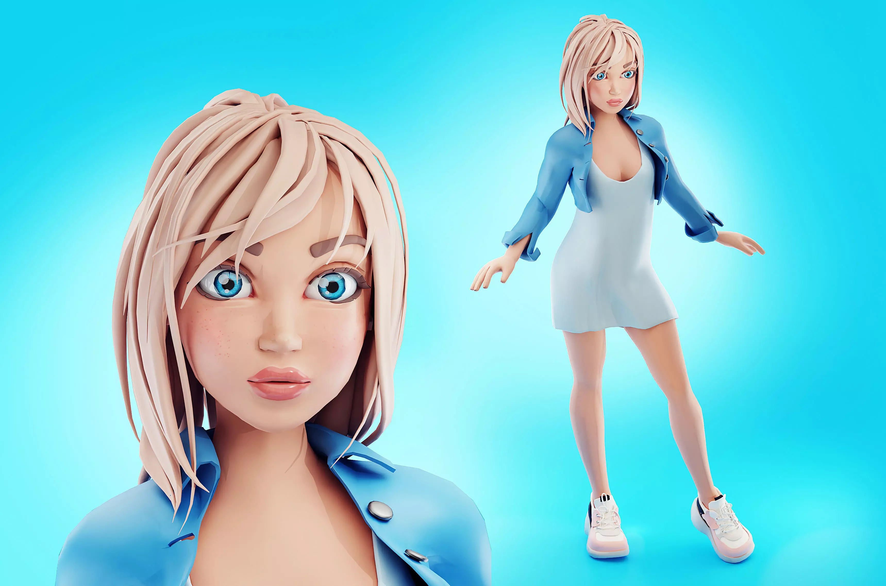 Low poly Cartoon Girl Rigged Low-poly 3D model_0