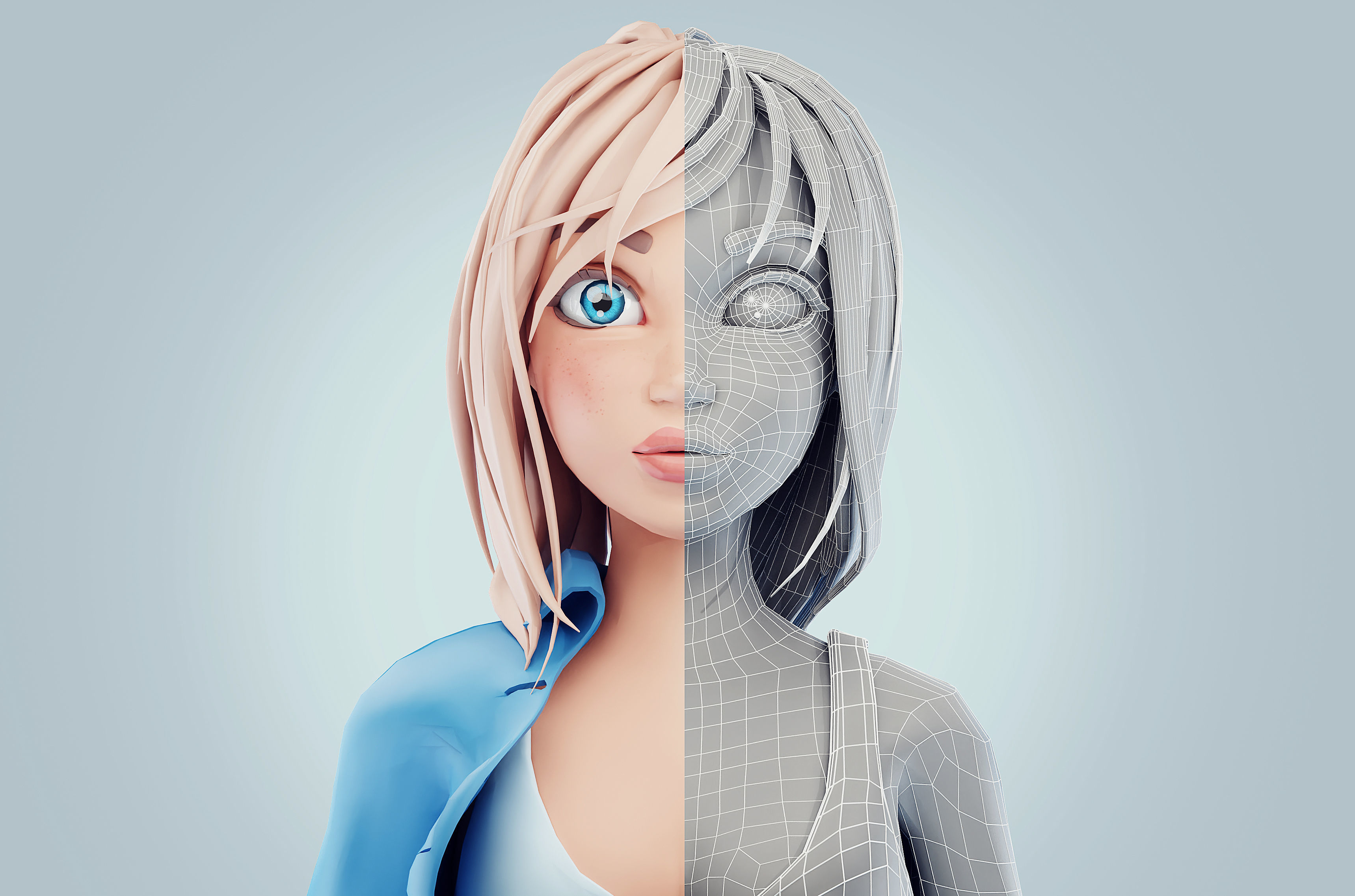 Low poly Cartoon Girl Rigged Low-poly 3D model_4