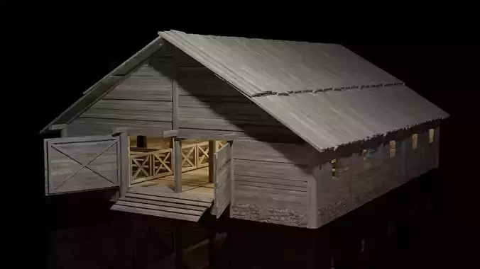horse stable medieval village Low-poly 3D model