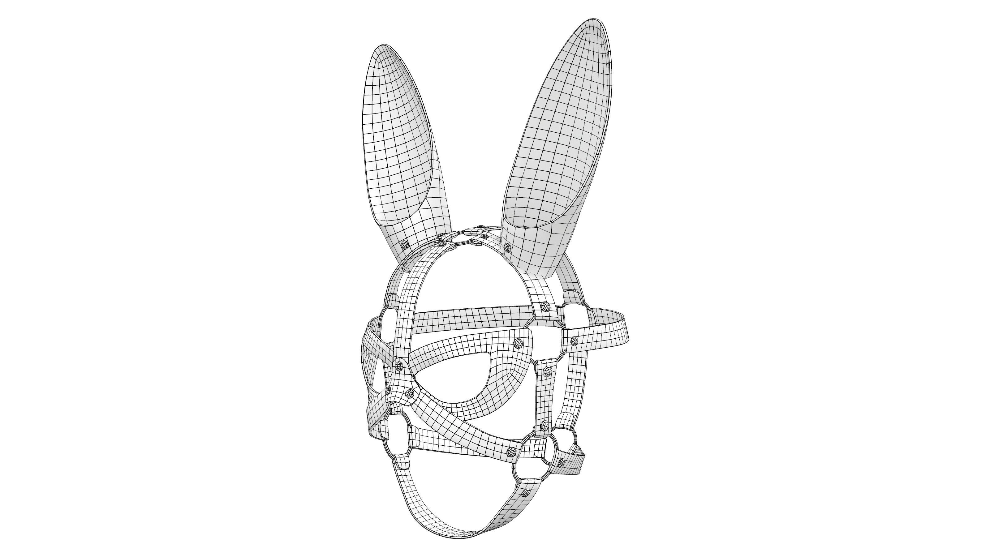 Bunny Rabbit Ears Straps Face Mask Head Accessory Low-poly 3D model_8
