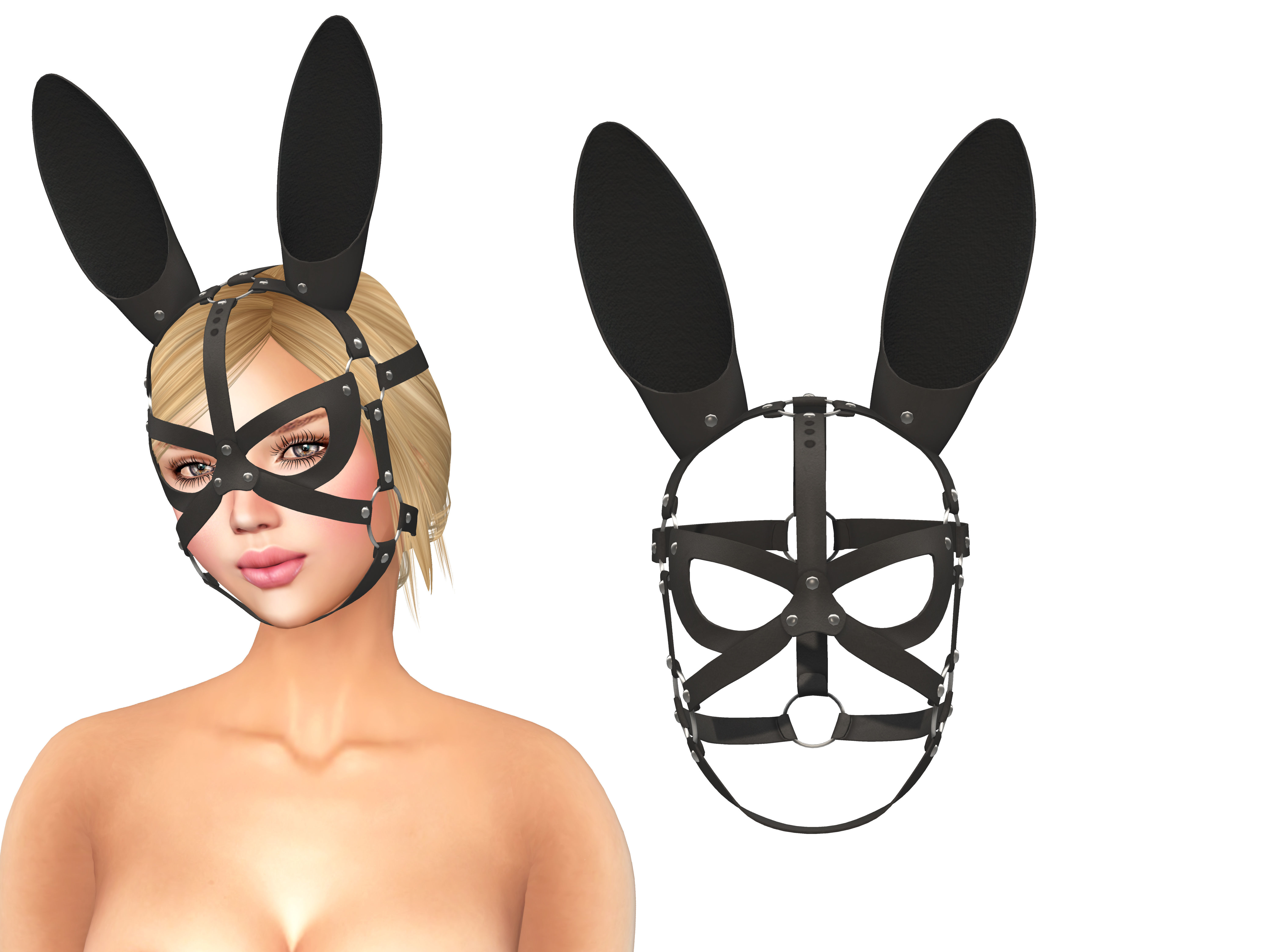 Bunny Rabbit Ears Straps Face Mask Head Accessory Low-poly 3D model_2