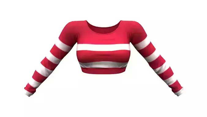 Ladies Red White Striped Tucked in Long Sleeve Sweater