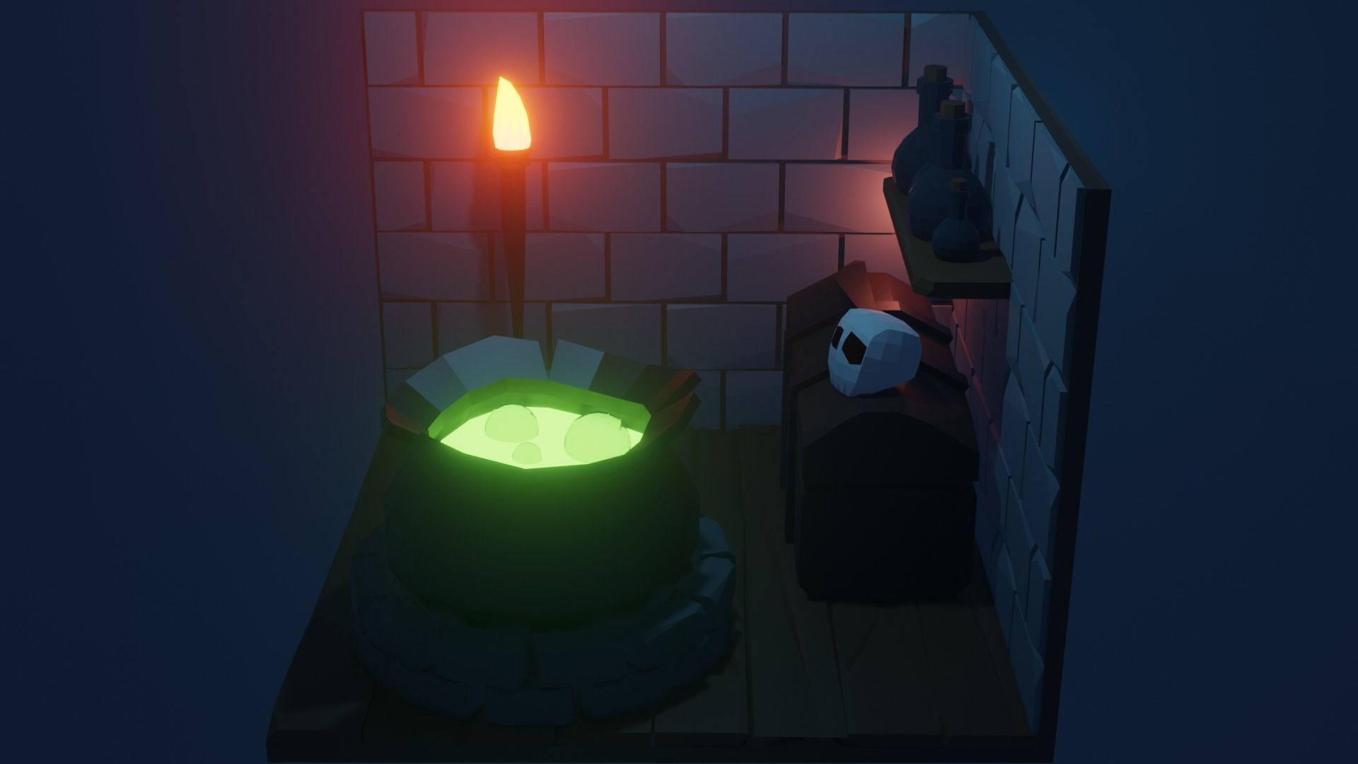 Witch Cauldron Low-poly 3D model_3