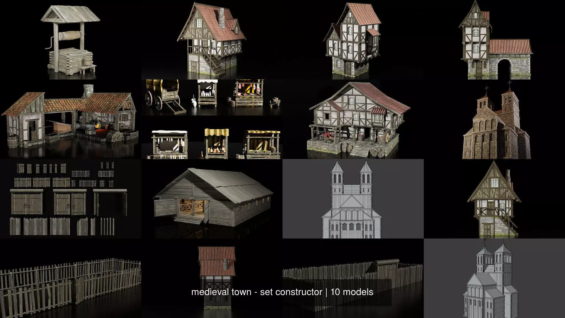 medieval town - set constructor 3D Model Collection_1