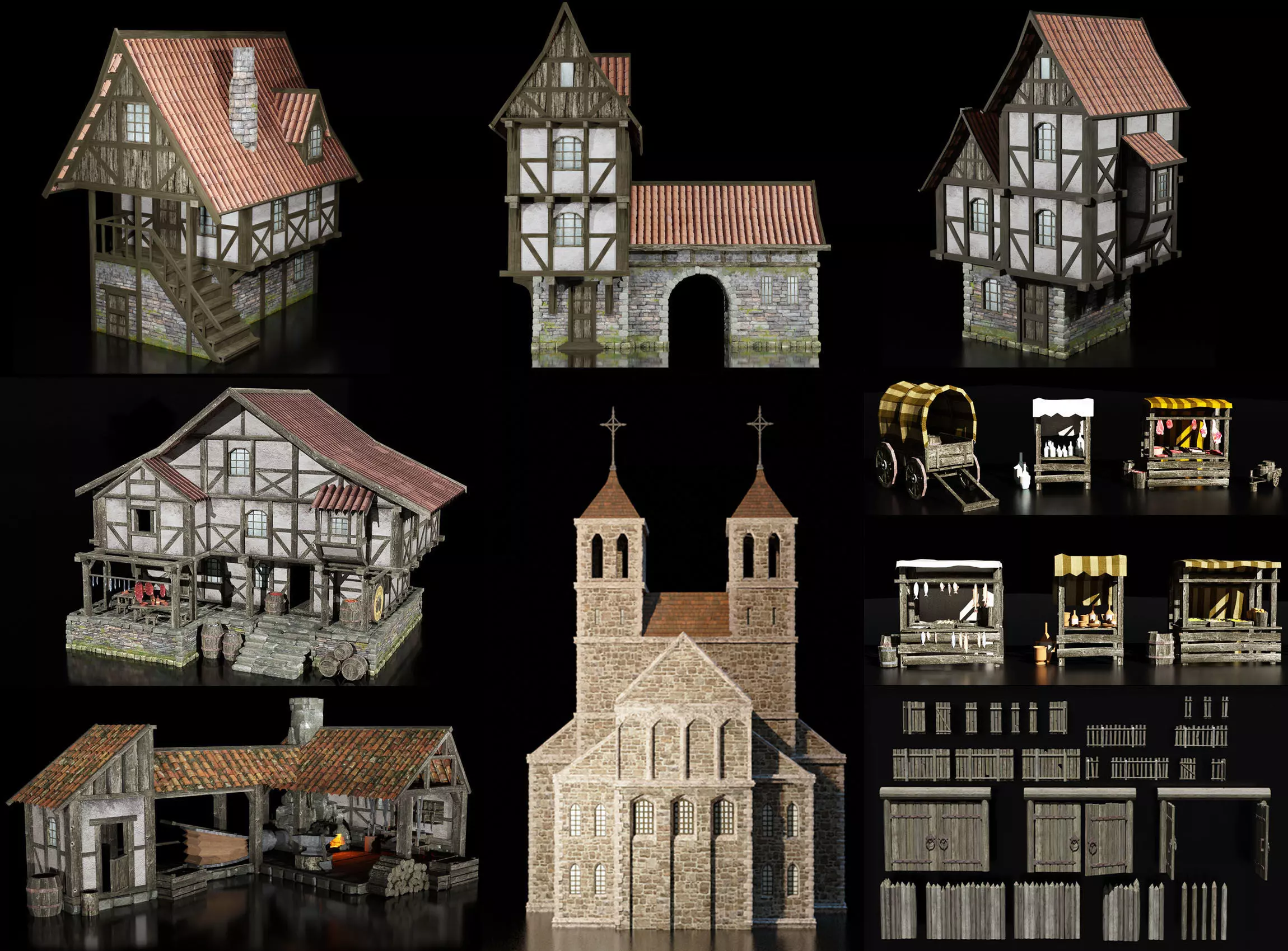 medieval town - set constructor 3D Model Collection_0