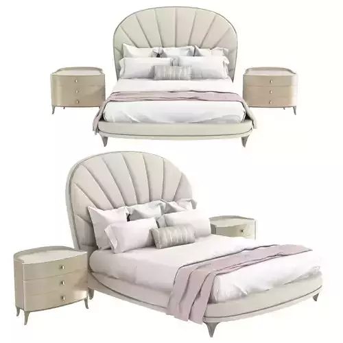 Caracole Lilian Upholstered bed and nightstand 3D model