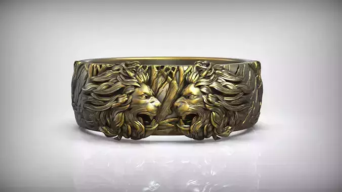 Lion Head Ring Roaring Silver Wedding Band 3D print model