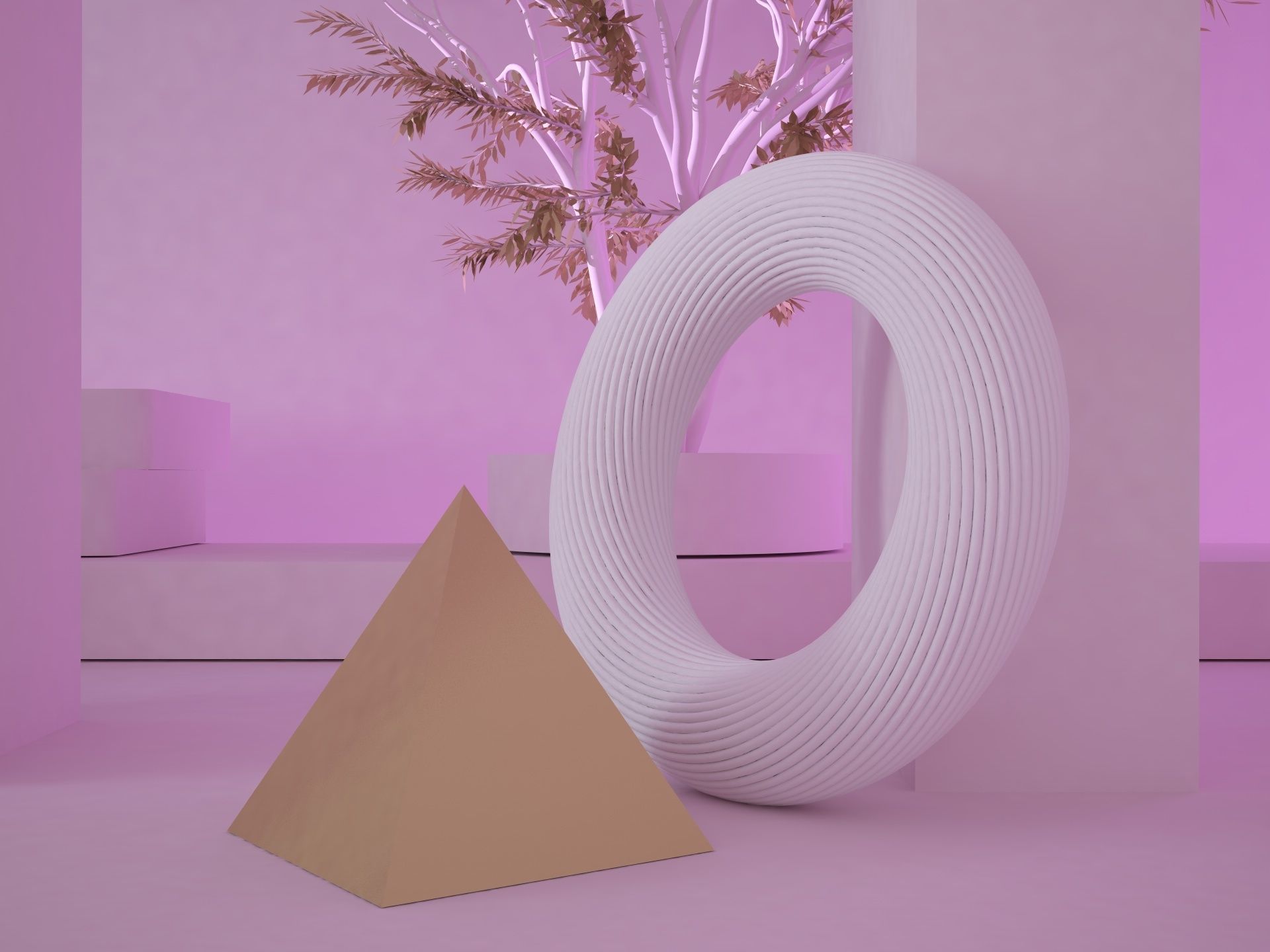 Abstract scene with arch wall ended with inside garden trees 3D model_5