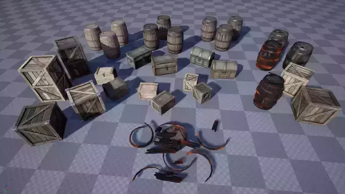 Vintage Crates Barrels and Chests For Unreal Engine 4 Low-poly 3D model