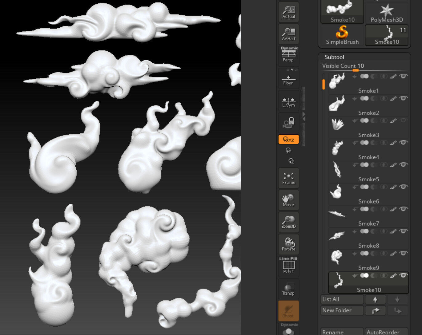 Stylized smoke cloud mist pack 1 IMM brush and files 3D print model_1