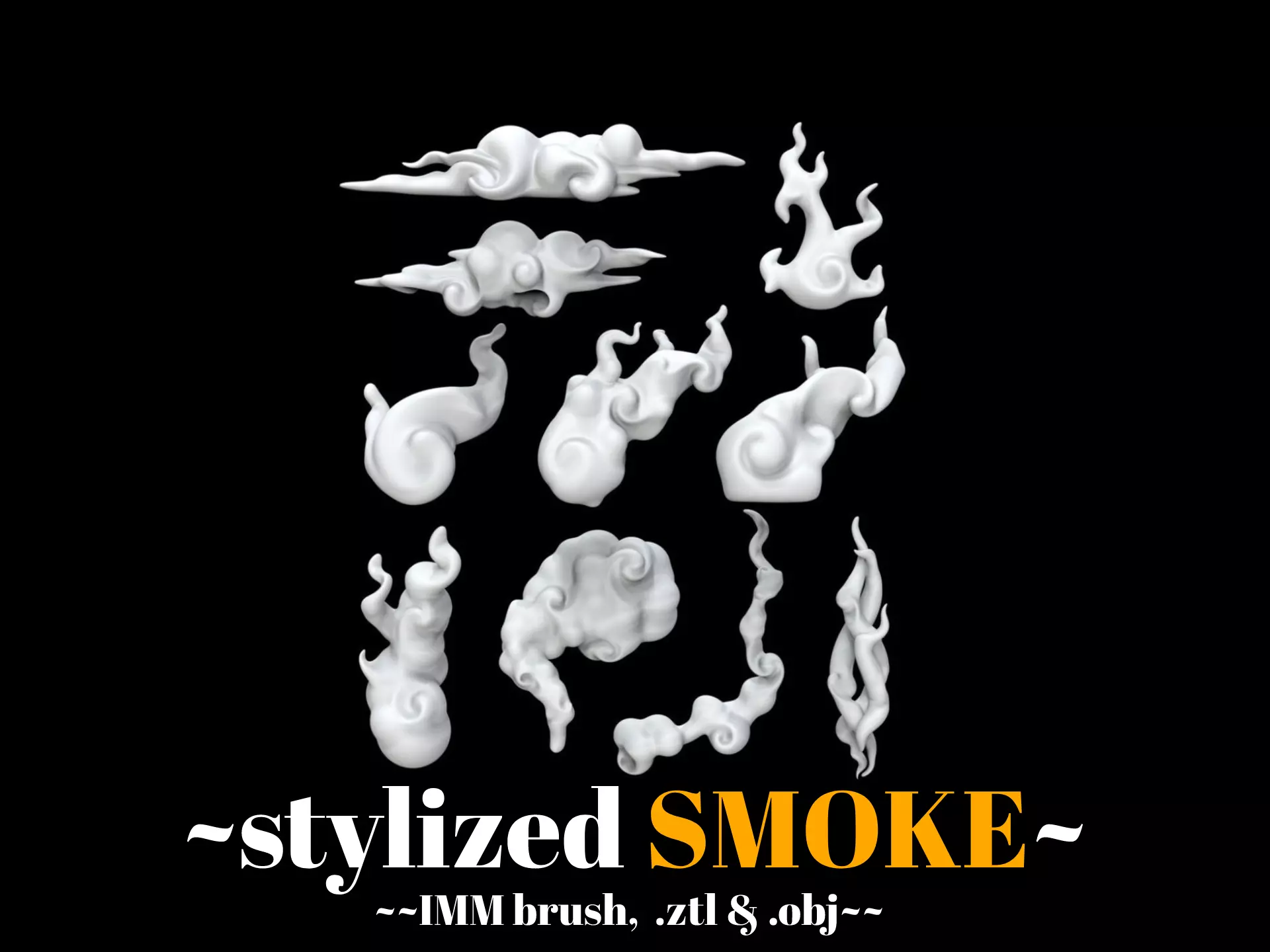 Stylized smoke cloud mist pack 1 IMM brush and files 3D print model_0