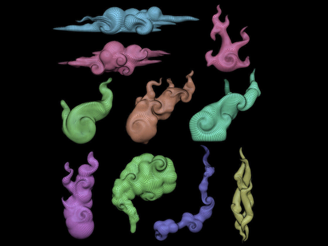 Stylized smoke cloud mist pack 1 IMM brush and files 3D print model_2