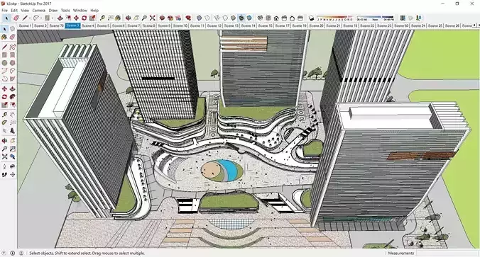 Sketchup Commercial Hotel Office Complex K3