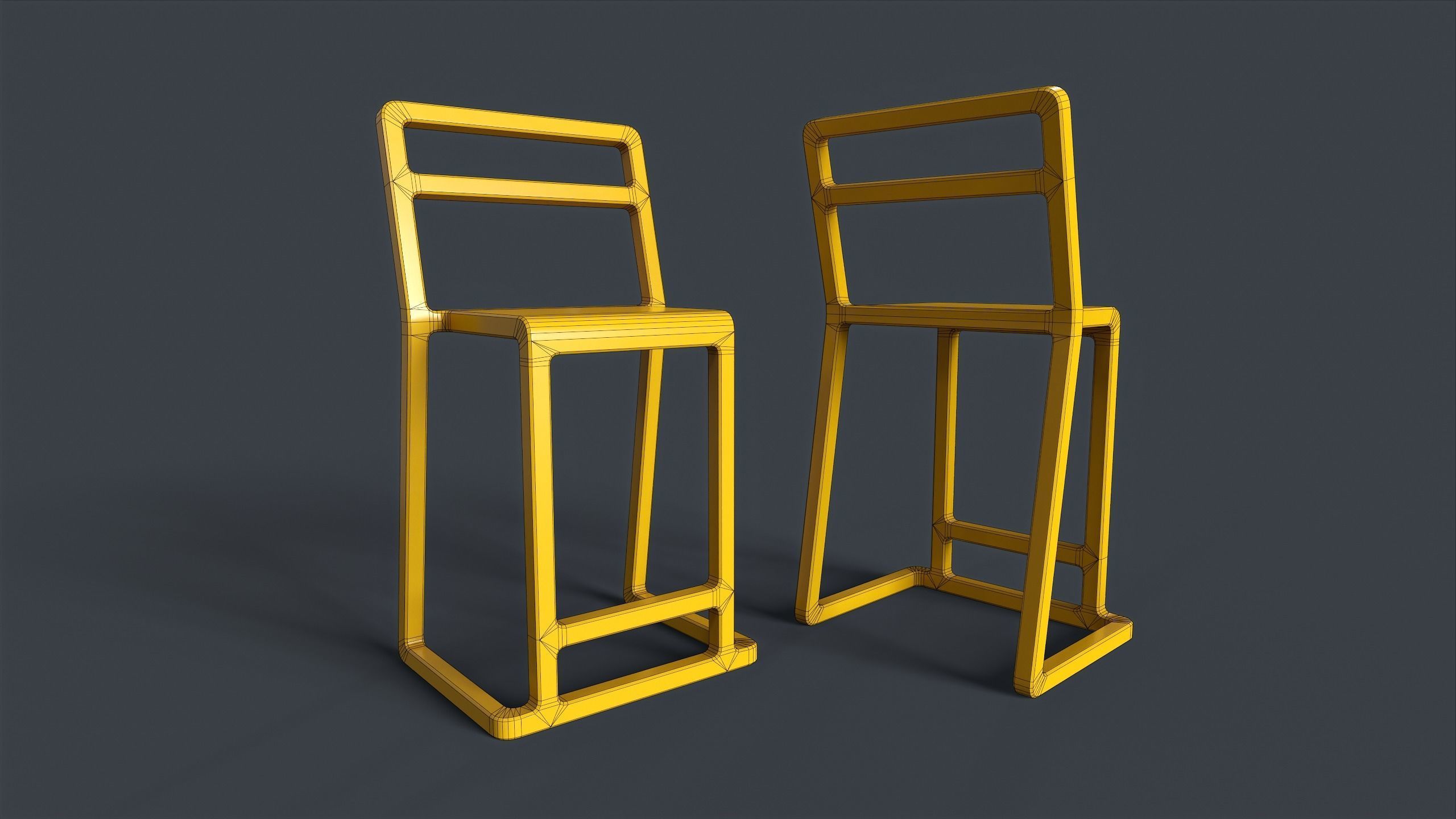 Modern Indoor Metal Chair Set PBR Game Ready Low-poly 3D model_4