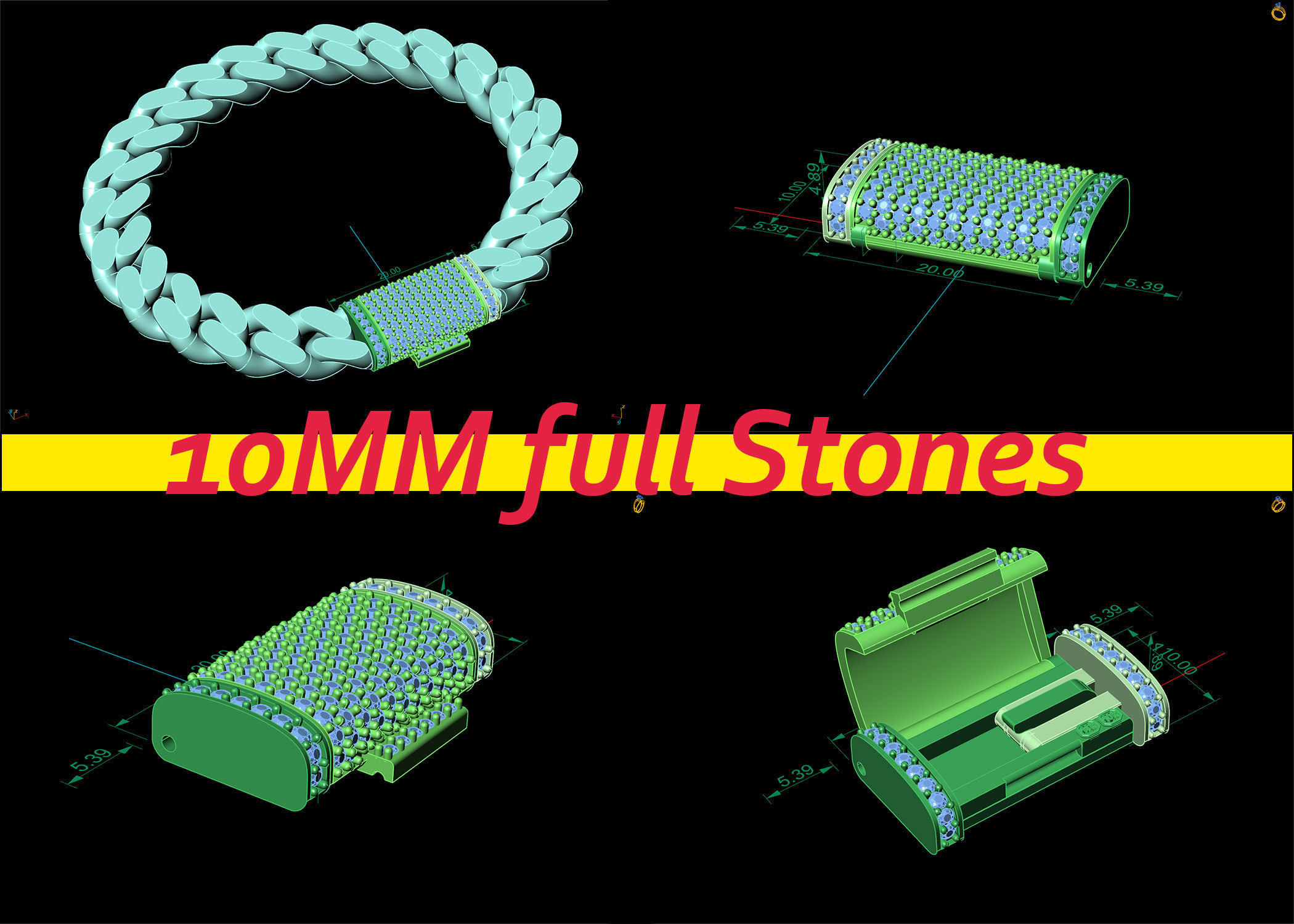 10 mm Cuban chain lock system with 3 models alternatives 3D print model_3