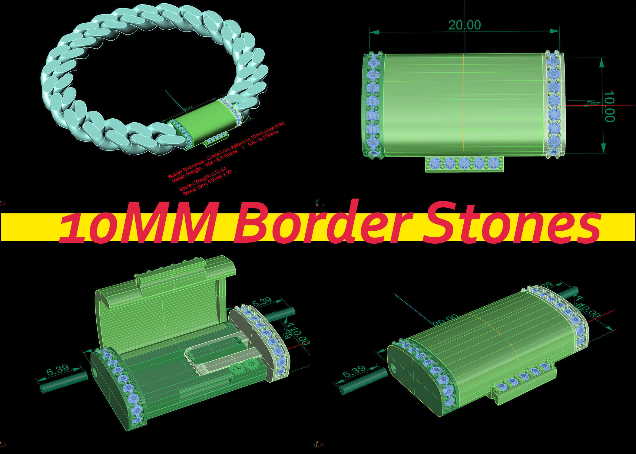 10 mm Cuban chain lock system with 3 models alternatives 3D print model_5