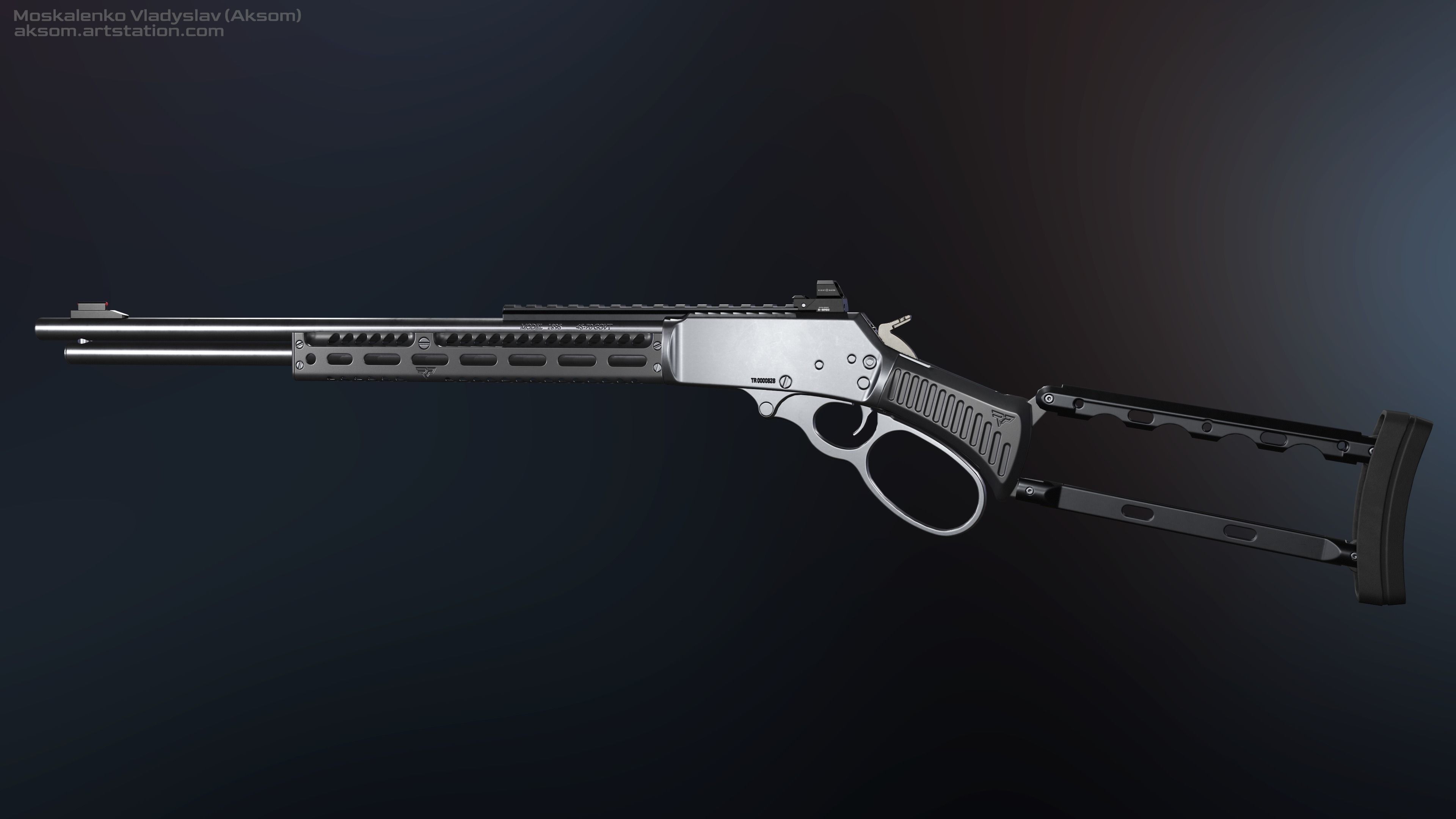 Marlin model 1895 SBL and Textures Low-poly 3D model_3