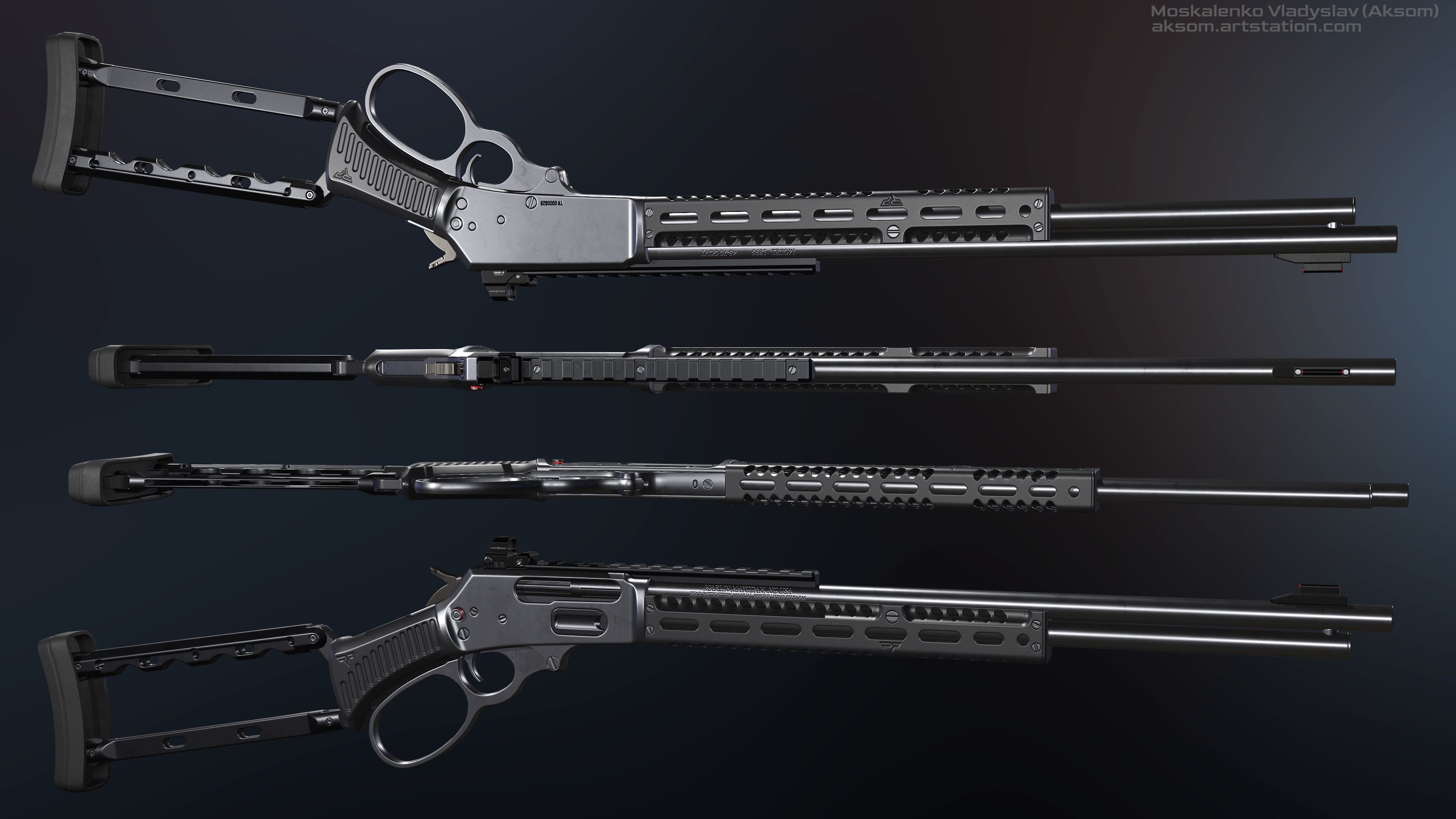 Marlin model 1895 SBL and Textures Low-poly 3D model_5