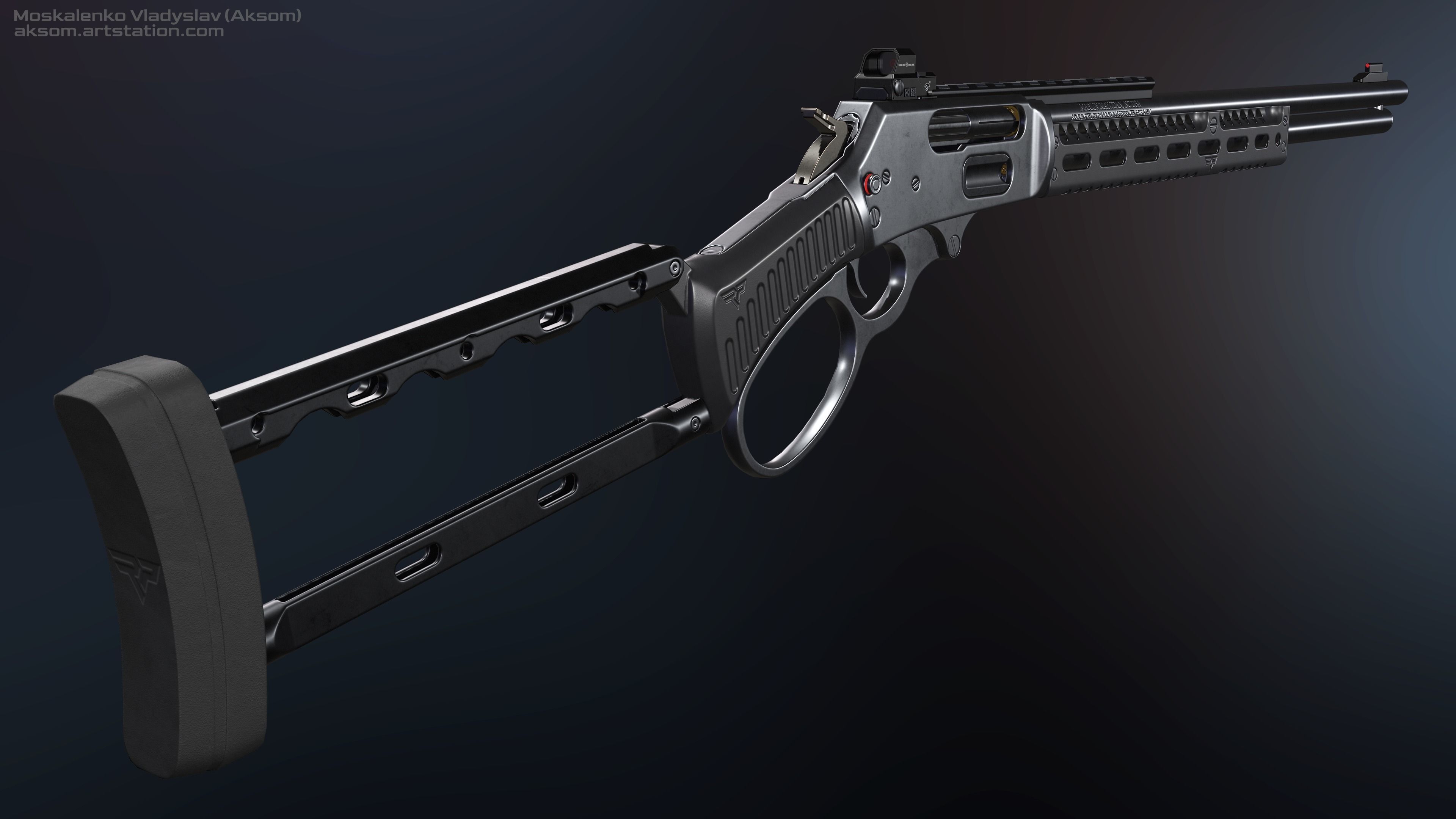 Marlin model 1895 SBL and Textures Low-poly 3D model_1