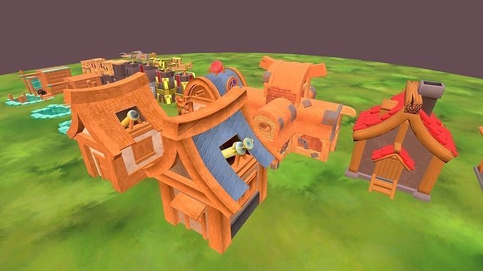 Stylized Village Defance Towers Low-poly 3D model