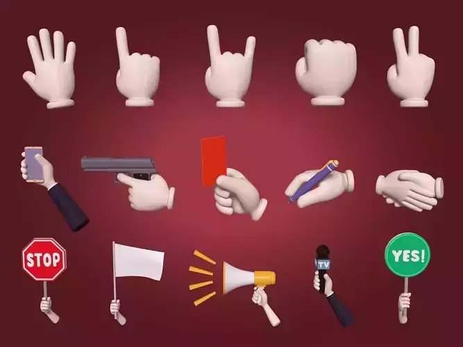 Cartoon Hands Icons Pack - Collection - Sign - Smartphone - Gun 