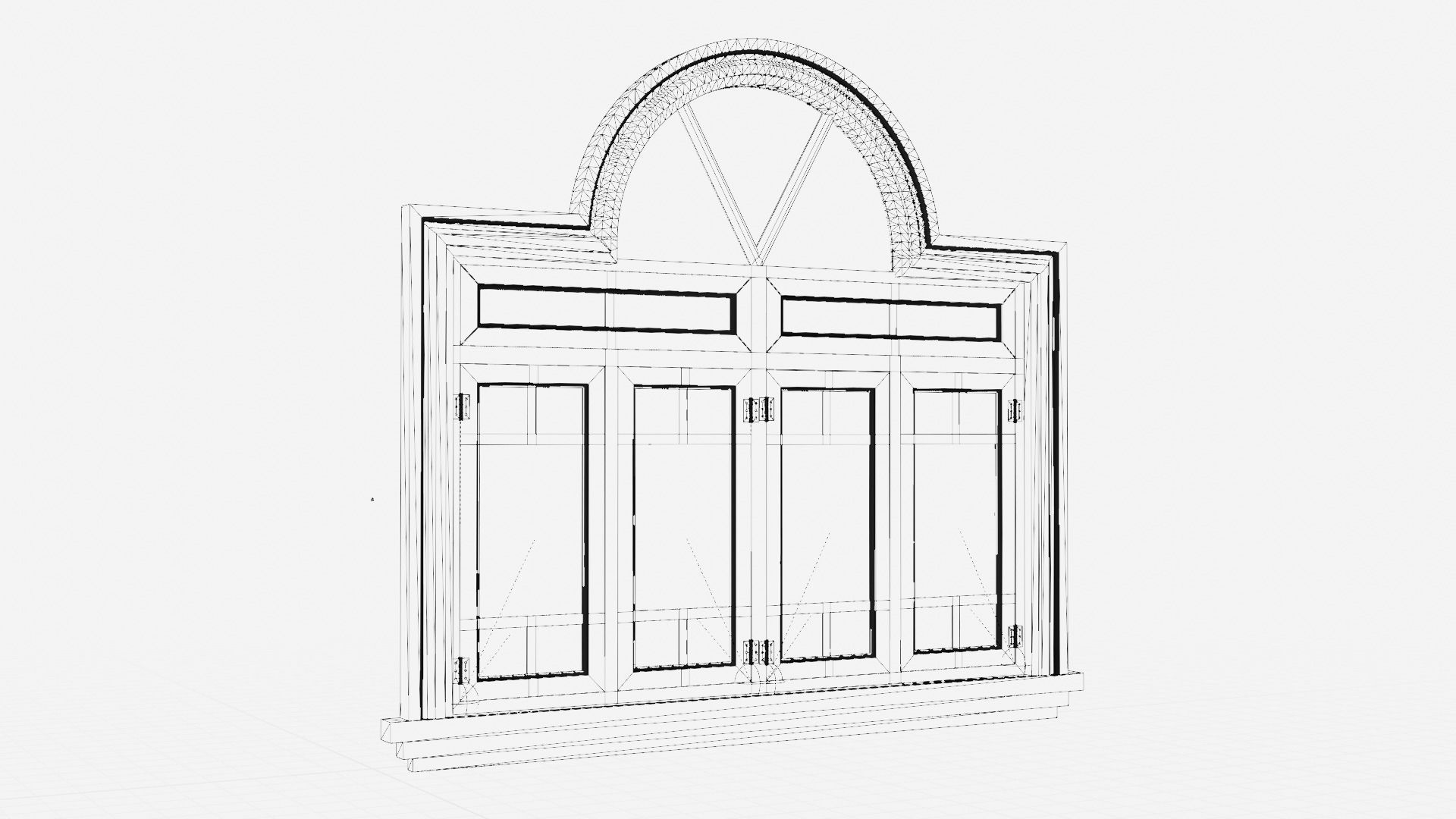 Arched Window Long Low-poly 3D model_8