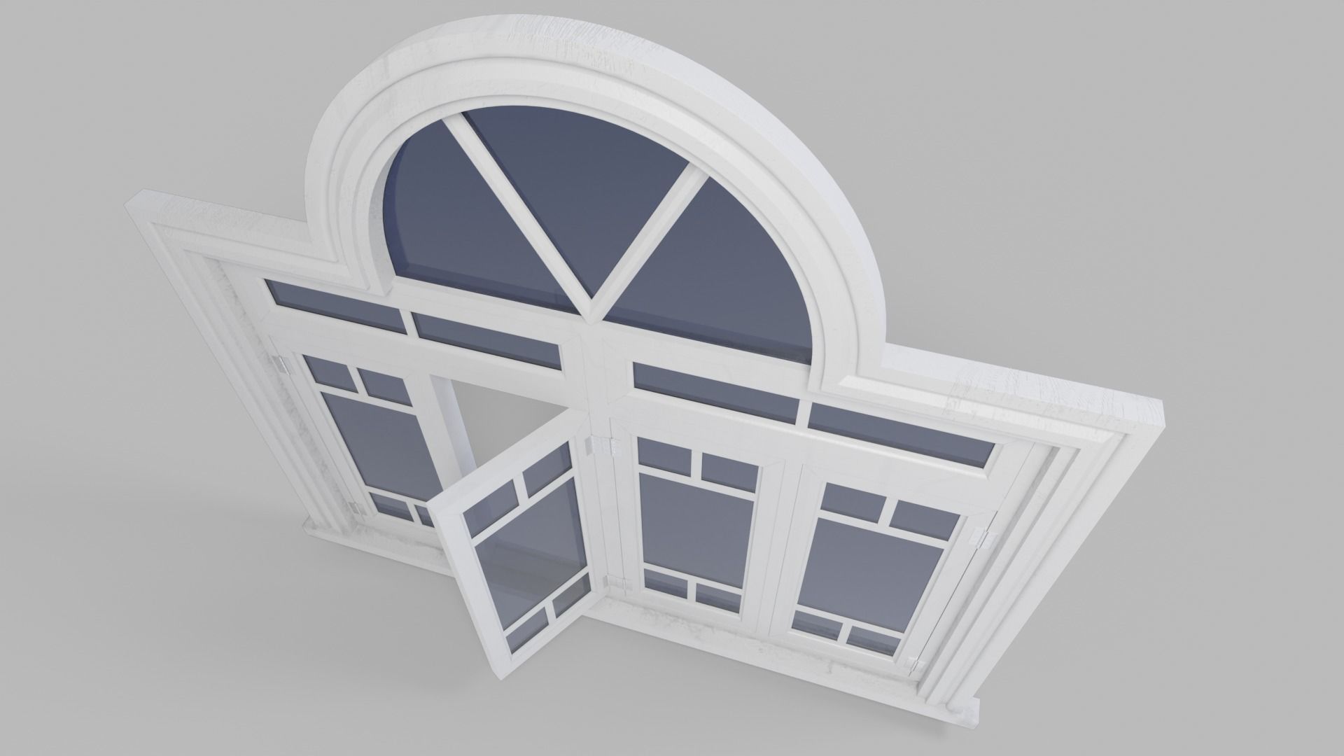 Arched Window Long Low-poly 3D model_3