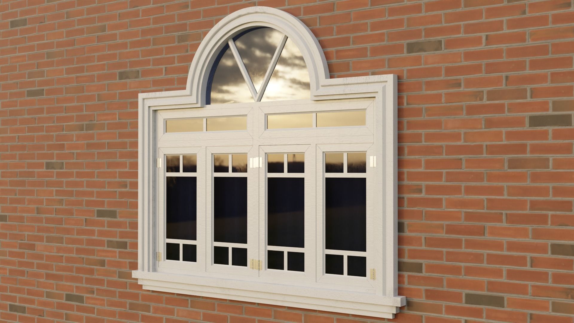 Arched Window Long Low-poly 3D model_5