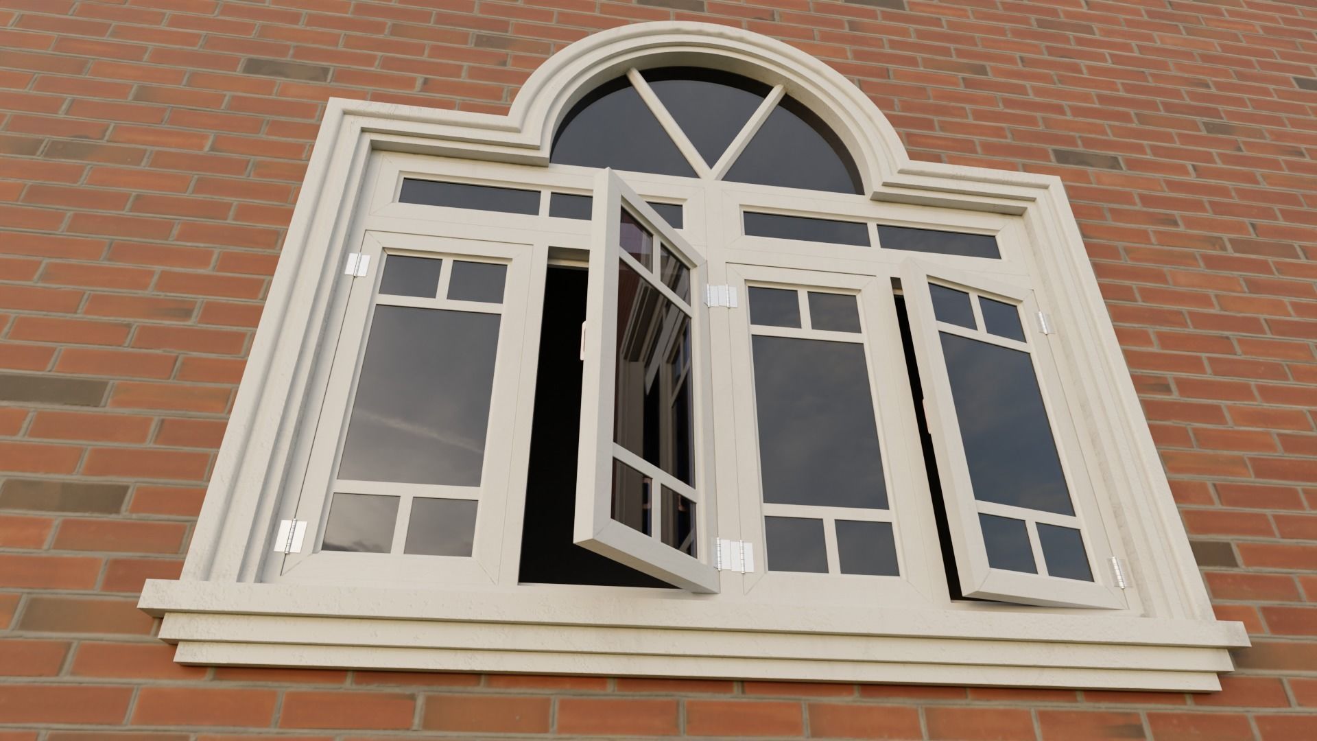 Arched Window Long Low-poly 3D model_6