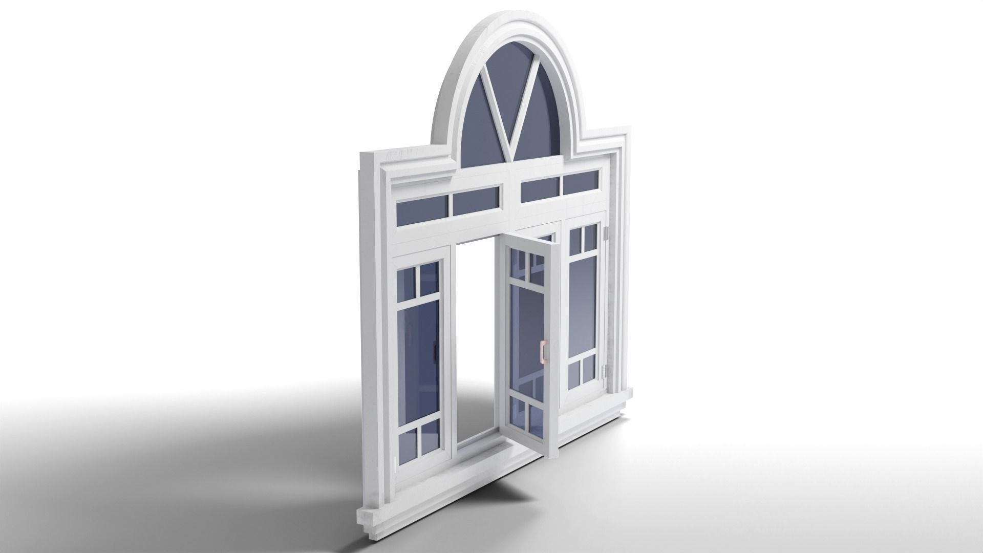 Arched Window Long Low-poly 3D model_2