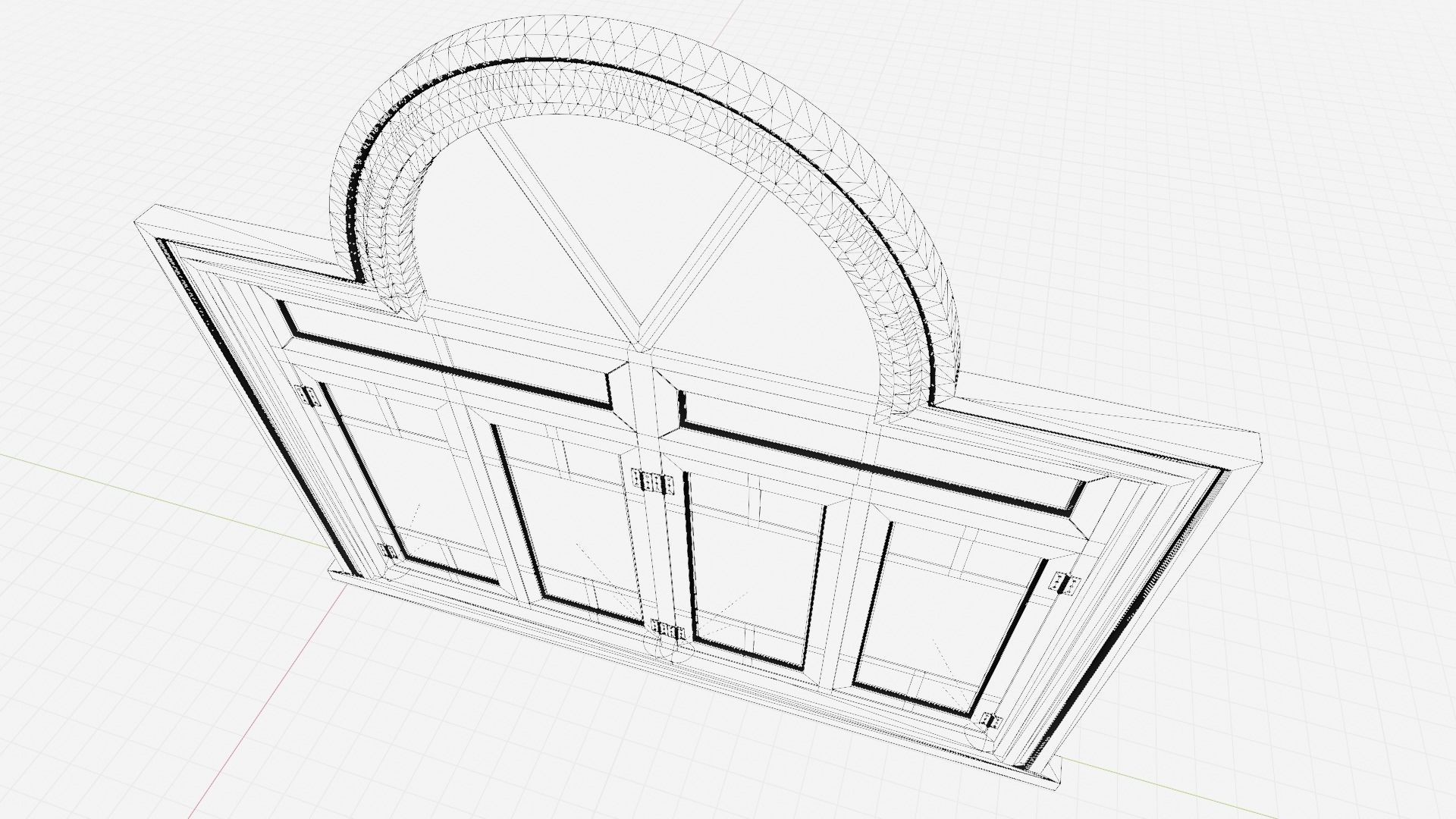Arched Window Long Low-poly 3D model_10