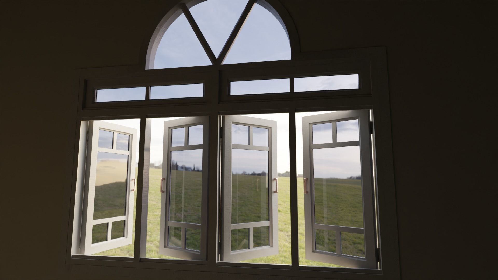 Arched Window Long Low-poly 3D model_7