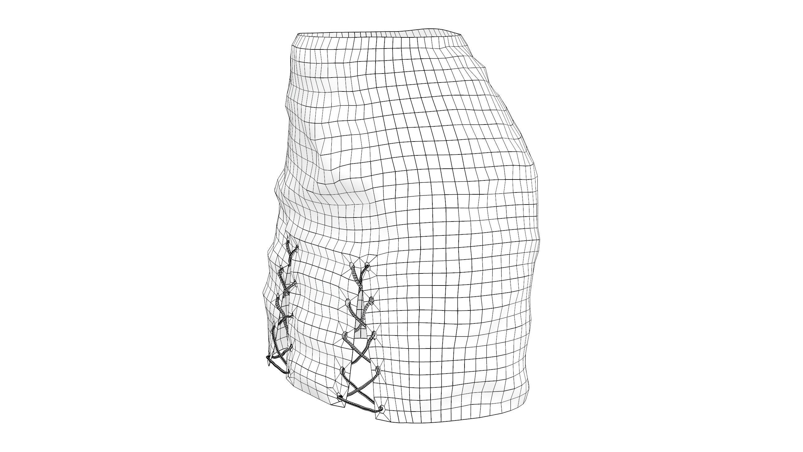 Black Cross Lace Up Bodycon High Waist Mini Leather Skirt Low-poly 3D model_7