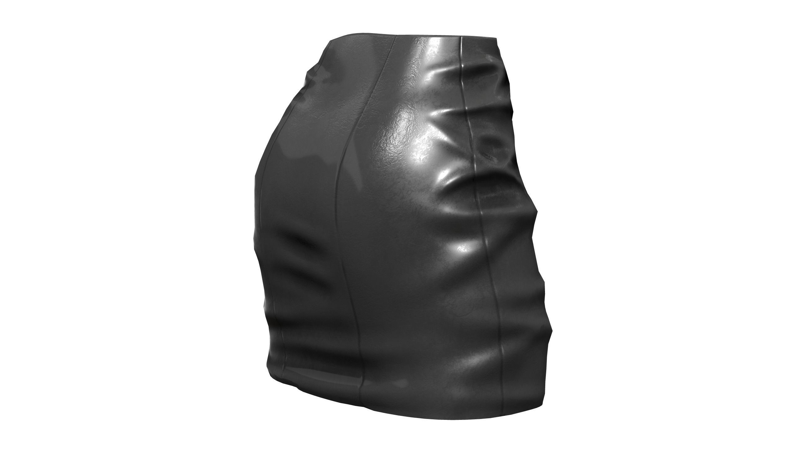 Black Cross Lace Up Bodycon High Waist Mini Leather Skirt Low-poly 3D model_5