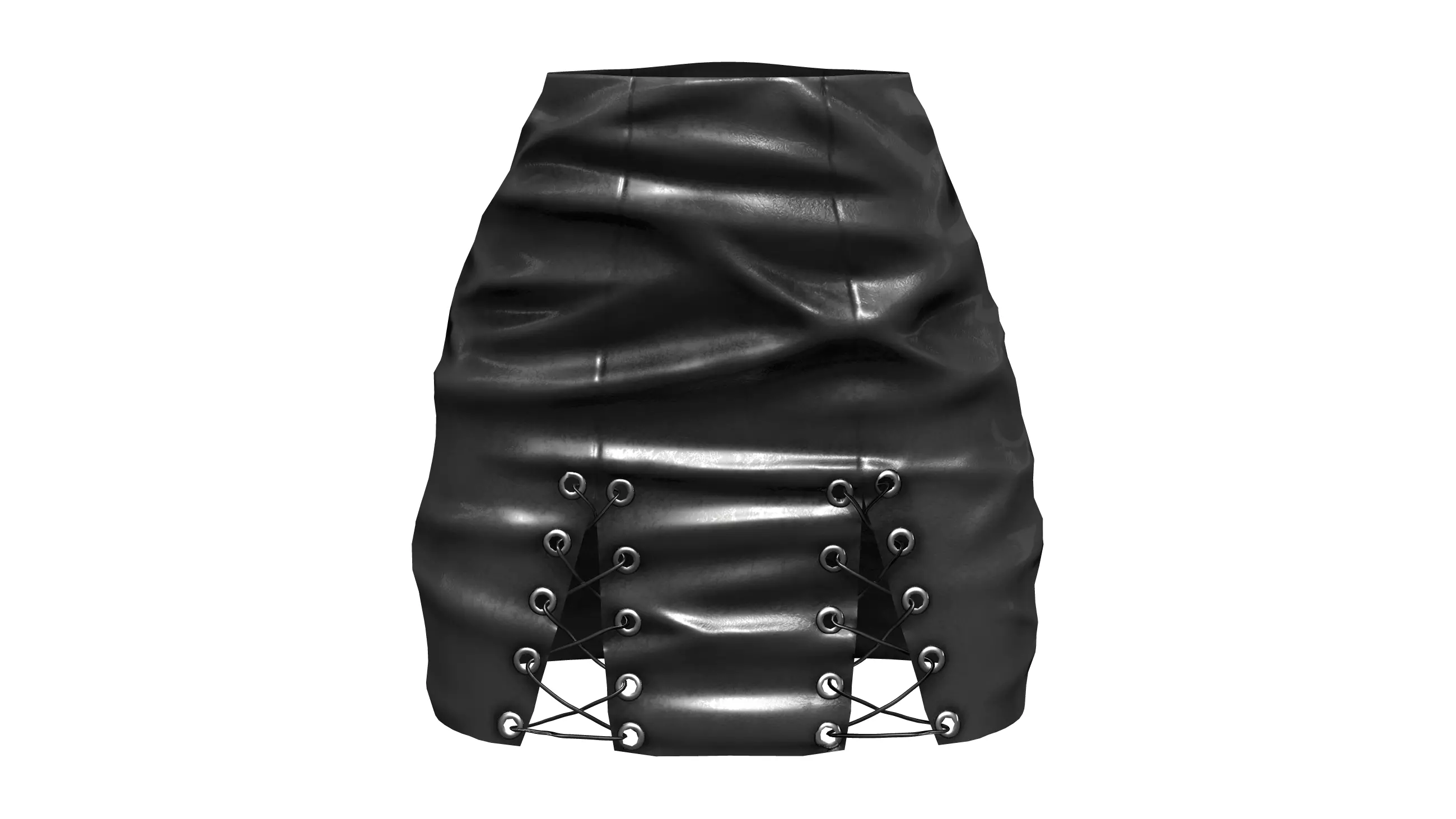 Black Cross Lace Up Bodycon High Waist Mini Leather Skirt Low-poly 3D model_0