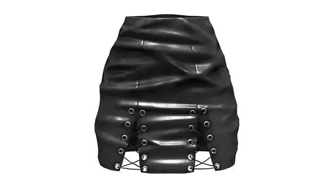 Black Cross Lace Up Bodycon High Waist Mini Leather Skirt Low-poly 3D model