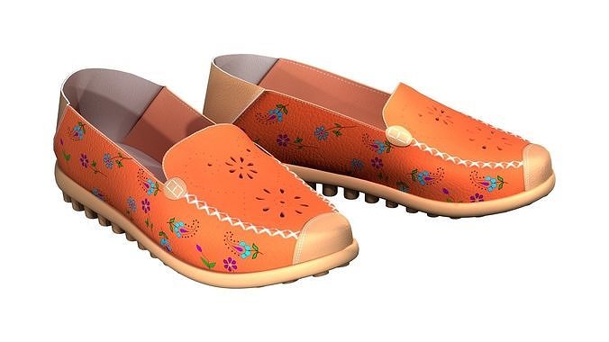 Floral Print Hollow Out Breathable Casual Slip On Flat Shoes Low-poly 3D model
