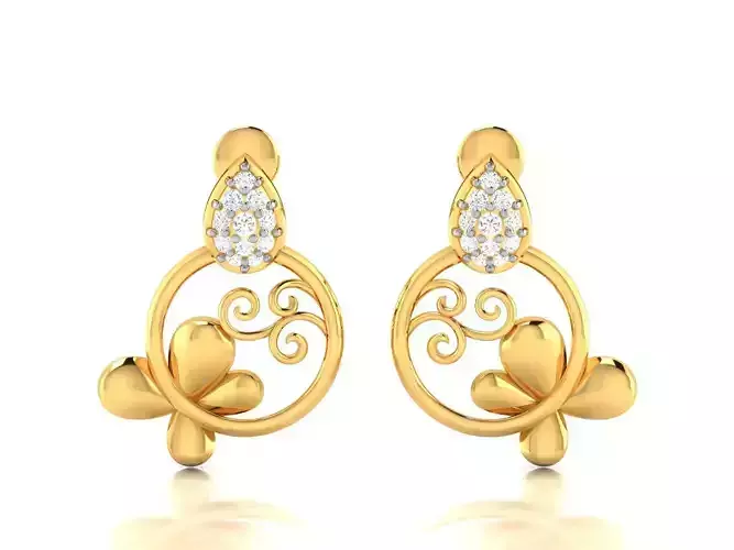 Solitaire Women Earring 3dm STL OBJ FBX Render Details