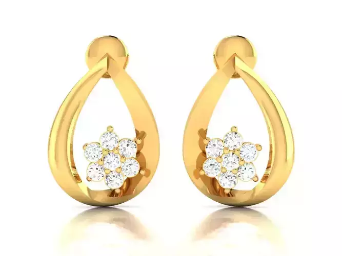 Solitaire Women Earring 3dm STL OBJ FBX Render Details
