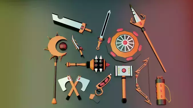 Flame Weapons Set Low-poly 3D model
