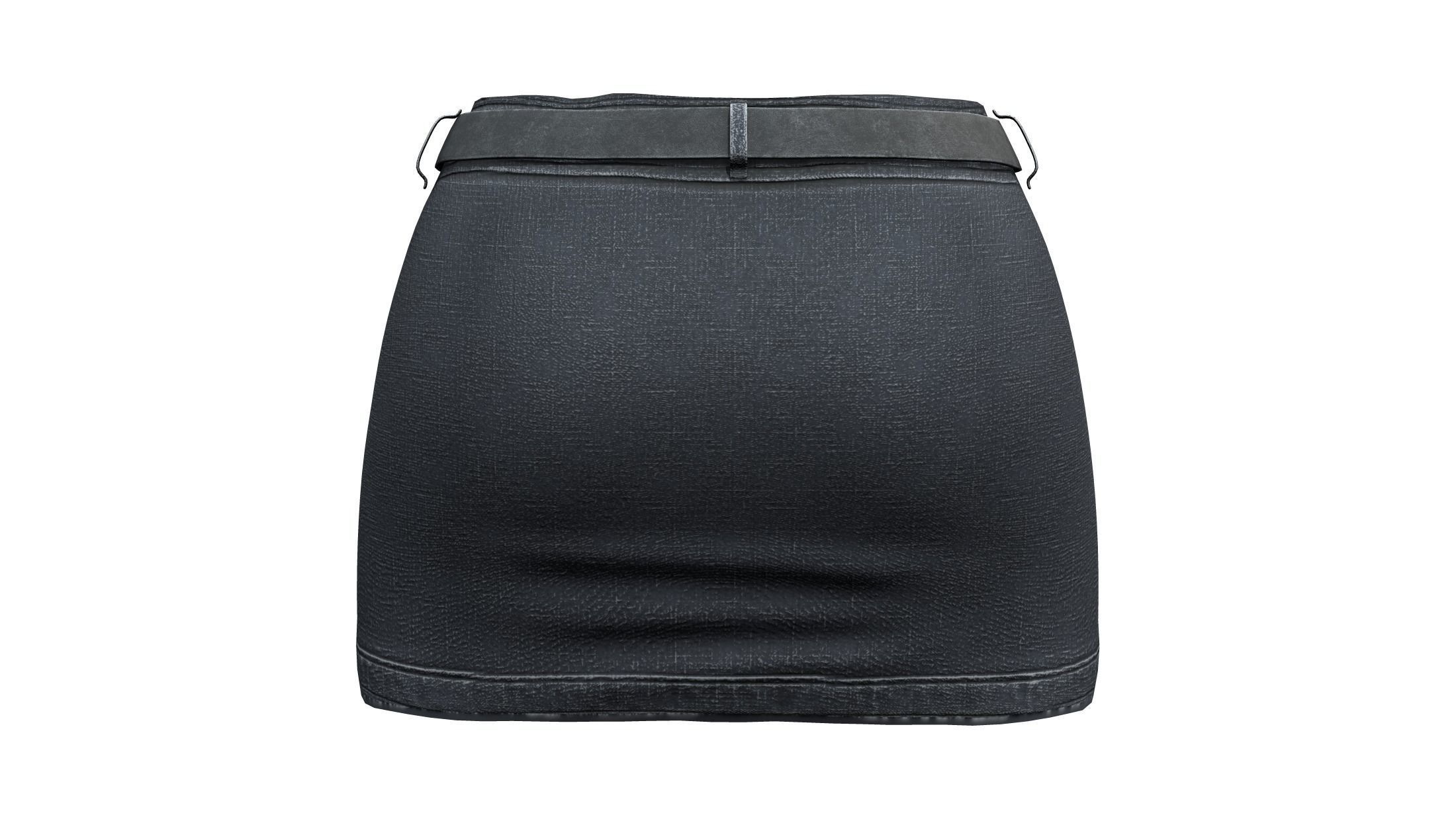 Belt Front Utility Pocket Mini Denim Skirt Low-poly 3D model_4