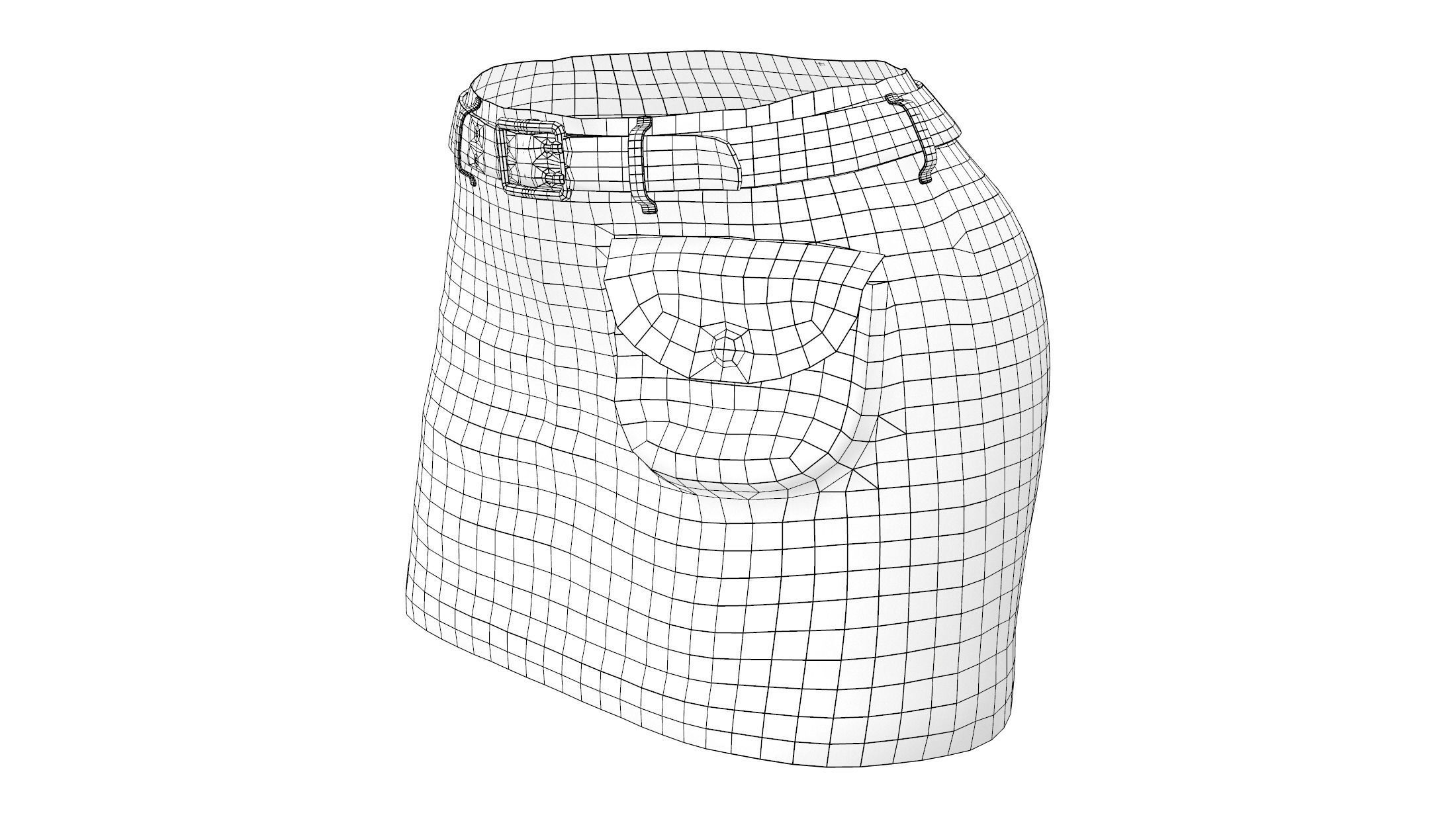 Belt Front Utility Pocket Mini Denim Skirt Low-poly 3D model_7